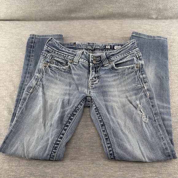 MISS ME - P50465K-3 Size 27 Rhinestone Cross Light Blue Skinny Denim A46 - Picture 14 of 16